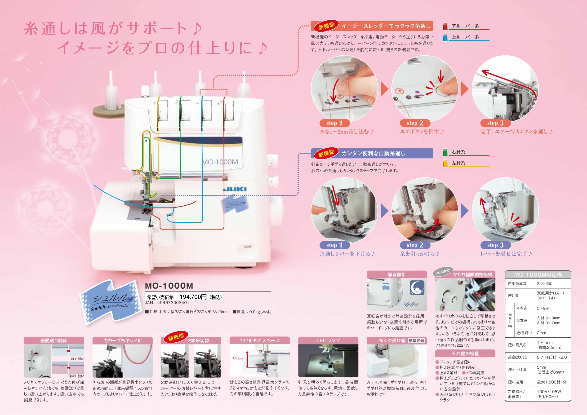 【アウトレット品】JUKI ジューキ 4本糸ロックミシン シュルル MO-1000M