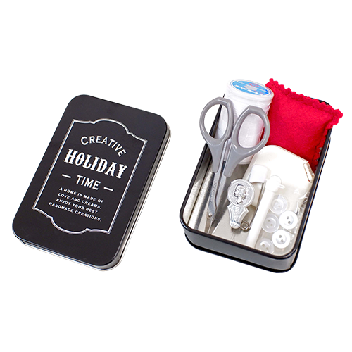 Sewing set mini tin can black Misasa Ptolemy